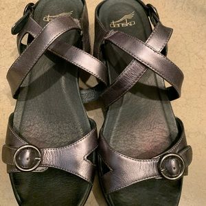 Dansko Pewter Leather Joanie Wedge Sandals
